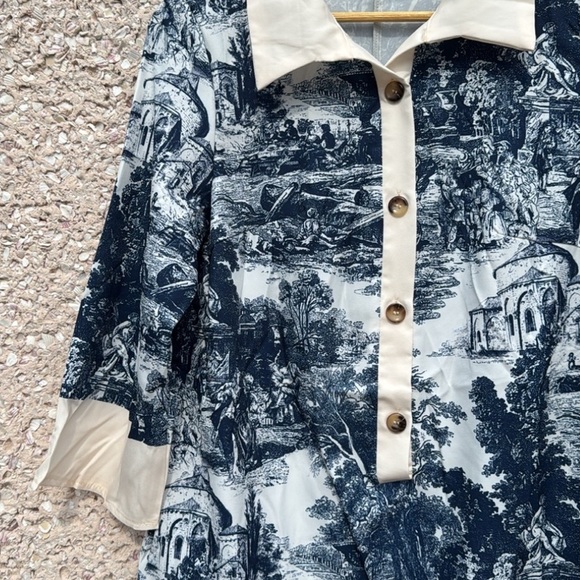 Toile Shirt Dress in Garden Club Print Silky Fabric - Picture 4 of 6